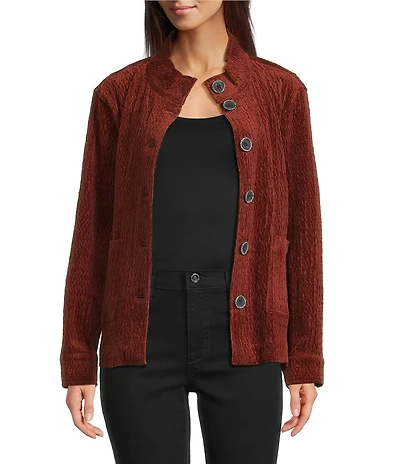 Ali Miles Point Collar Long Sleeve Button Front Jacket