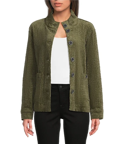 Ali Miles Point Collar Long Sleeve Button Front Jacket