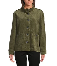 Ali Miles Point Collar Long Sleeve Button Front Jacket