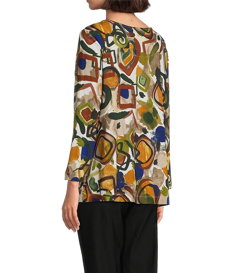 Ali Miles Printed Round Neck 3/4 Sleeve Tunic
