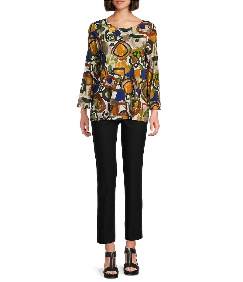 Ali Miles Printed Round Neck 3/4 Sleeve Tunic