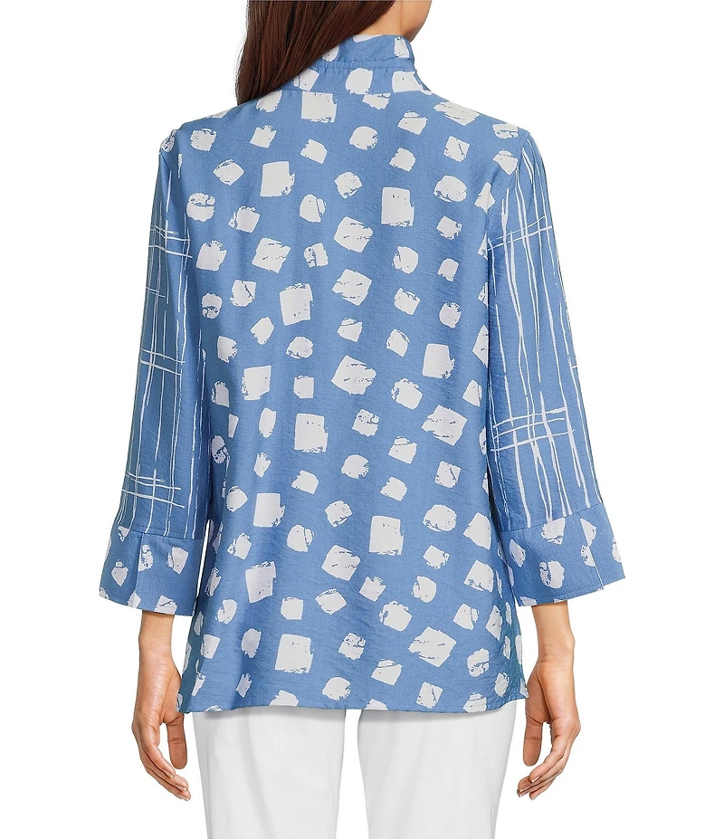 Ali Miles Printed Wire Collar 3/4 Sleeve Button-Front Tunic