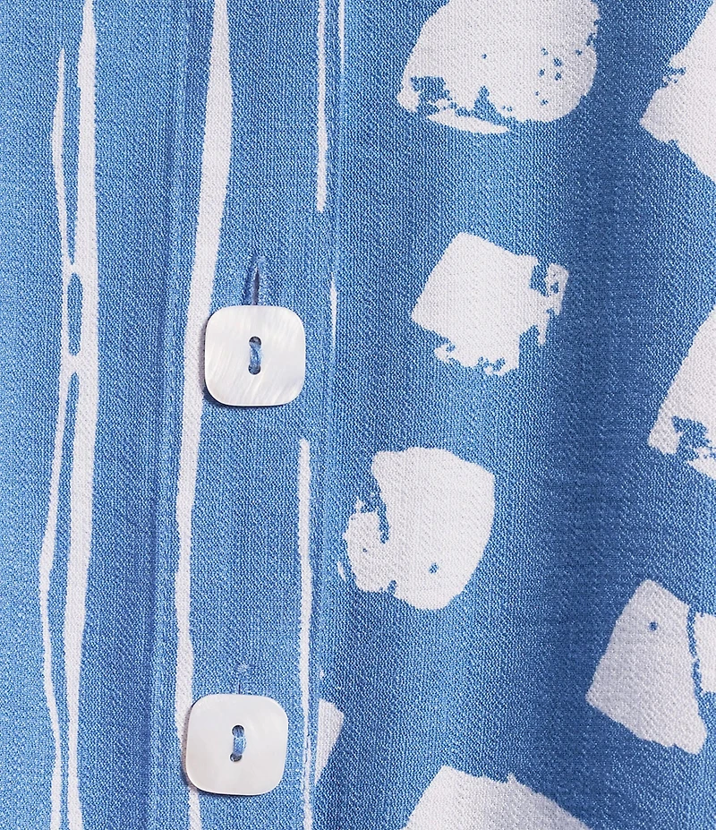 Ali Miles Printed Wire Collar 3/4 Sleeve Button-Front Tunic