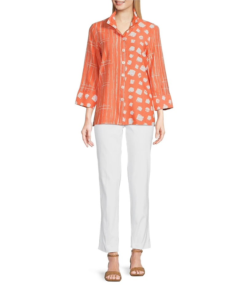 Ali Miles Printed Wire Collar 3/4 Sleeve Button-Front Tunic