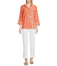 Ali Miles Printed Wire Collar 3/4 Sleeve Button-Front Tunic