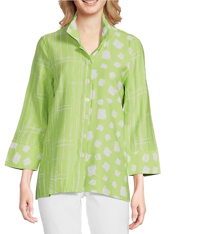 Ali Miles Printed Wire Collar 3/4 Sleeve Button-Front Tunic