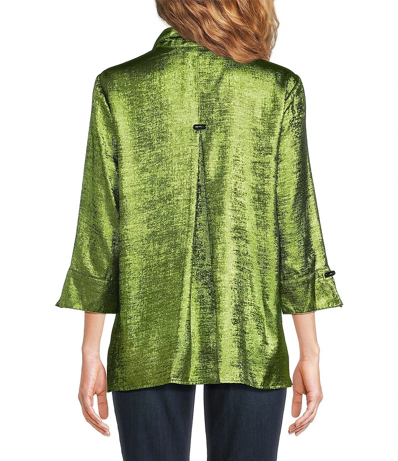 Ali Miles Shimmer Wire Collar 3/4 Sleeve Button Front Tunic