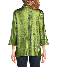 Ali Miles Shimmer Wire Collar 3/4 Sleeve Button Front Tunic