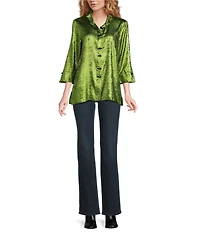 Ali Miles Shimmer Wire Collar 3/4 Sleeve Button Front Tunic