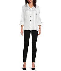 Ali Miles Shimmer Wire Collar 3/4 Sleeve Button Front Tunic