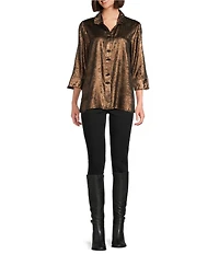 Ali Miles Shimmer Wire Collar 3/4 Sleeve Button Front Tunic