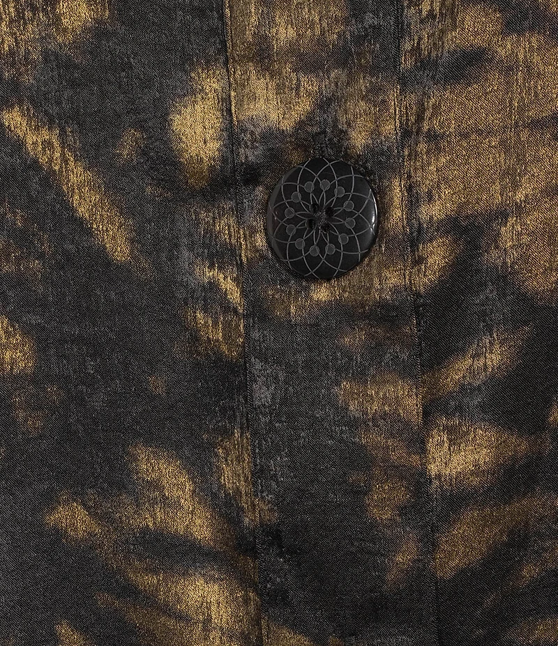 Ali Miles Shimmer Woven Allover Multi Print Wire Collar 3/4 Bell Sleeve Button Front Tunic