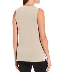 Ali Miles Crepe Luxe Sleeveless Round Neck Tank