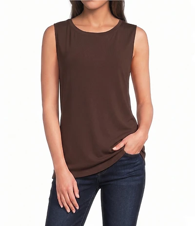 Ali Miles Crepe Luxe Sleeveless Round Neck Tank