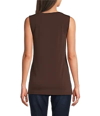 Ali Miles Crepe Luxe Sleeveless Round Neck Tank