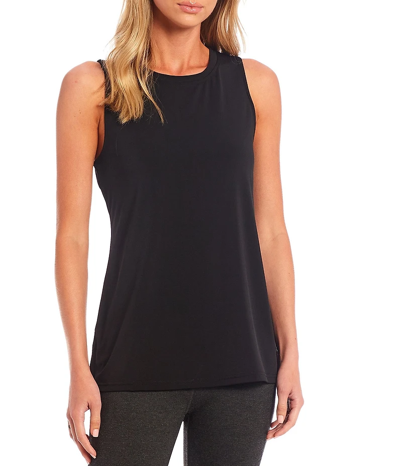 Ali Miles Crepe Luxe Sleeveless Round Neck Tank