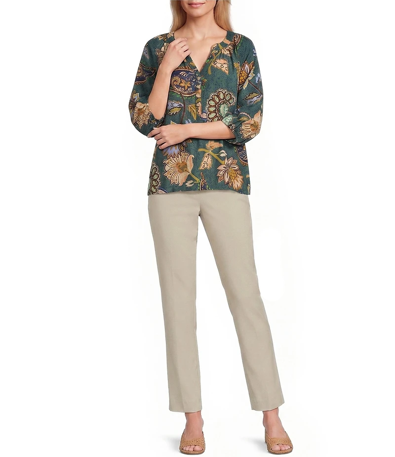 Ali Miles Solid Woven Skinny Leg No Waist Pull-On Ankle Pants