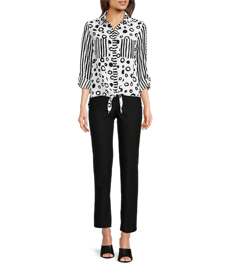 Ali Miles Solid Woven Skinny Leg No Waist Pull-On Ankle Pants