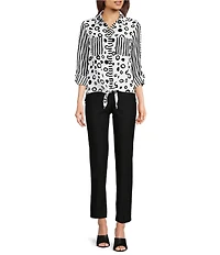 Ali Miles Solid Woven Skinny Leg No Waist Pull-On Ankle Pants