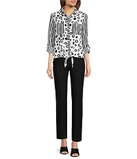 Ali Miles Solid Woven Skinny Leg No Waist Pull-On Ankle Pants