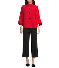 Ali Miles Stand Collar 3/4 Sleeve Hi-Low Hem Button-Front Jacket