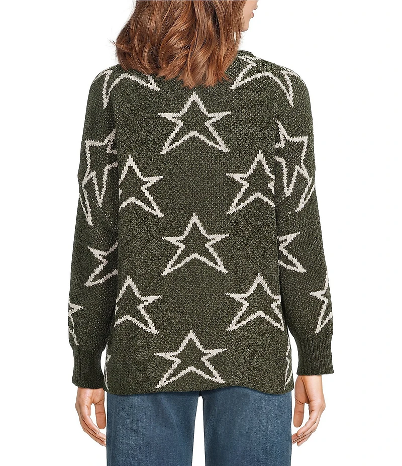 Ali Miles Star Chenille Crew Neck Long Sleeve Top