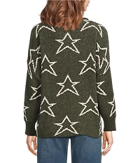 Ali Miles Star Chenille Crew Neck Long Sleeve Top