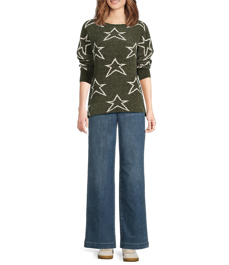 Ali Miles Star Chenille Crew Neck Long Sleeve Top