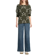 Ali Miles Star Chenille Crew Neck Long Sleeve Top