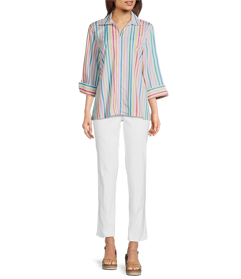 Ali Miles Stripe 3/4 Cuff Sleeve Popover Tunic