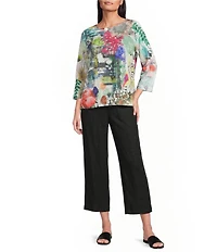 Ali Miles Texture Knit Round Neck 3/4 Sleeve Blouse