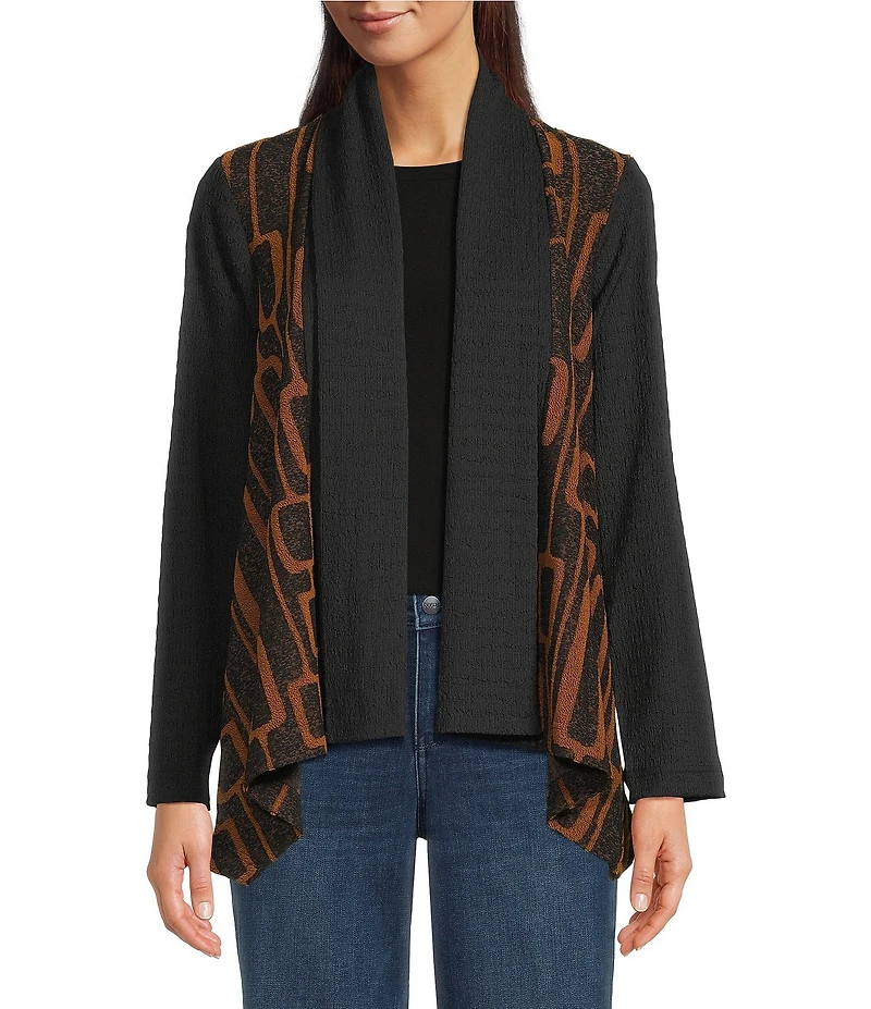 Ali Miles Textured Jacquard Geometric Print Open Front Cardigan