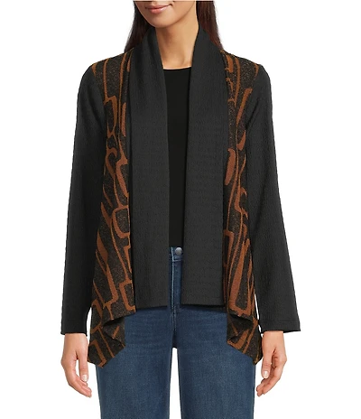 Ali Miles Textured Jacquard Geometric Print Open Front Cardigan