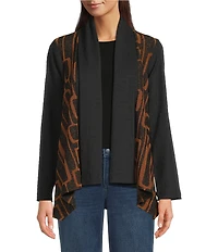 Ali Miles Textured Jacquard Geometric Print Open Front Cardigan