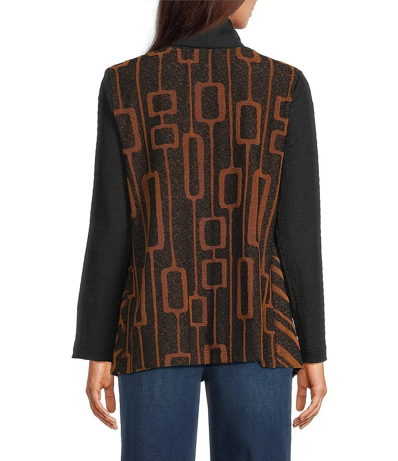 Ali Miles Textured Jacquard Geometric Print Open Front Cardigan