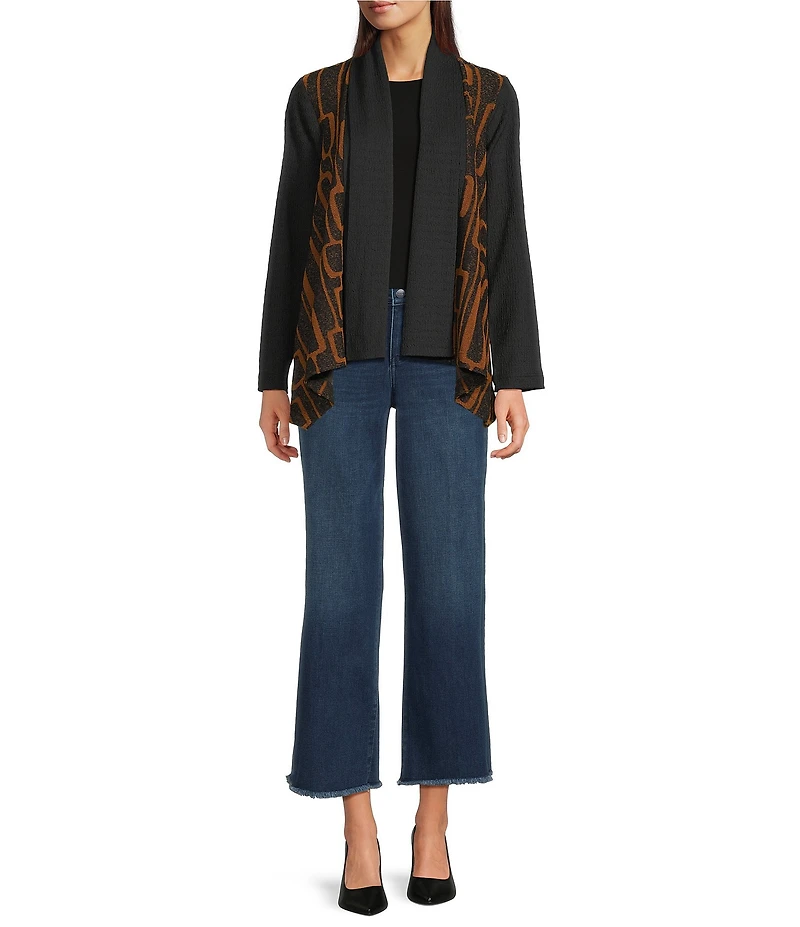 Ali Miles Textured Jacquard Geometric Print Open Front Cardigan