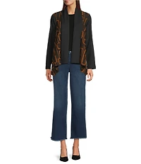 Ali Miles Textured Jacquard Geometric Print Open Front Cardigan
