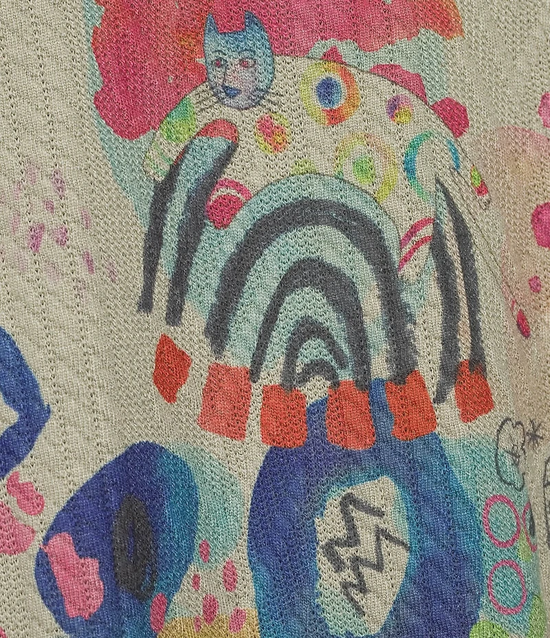 Ali Miles Textured Jacquard Knit Doodle Print V-Neck 3/4 Sleeve Tunic