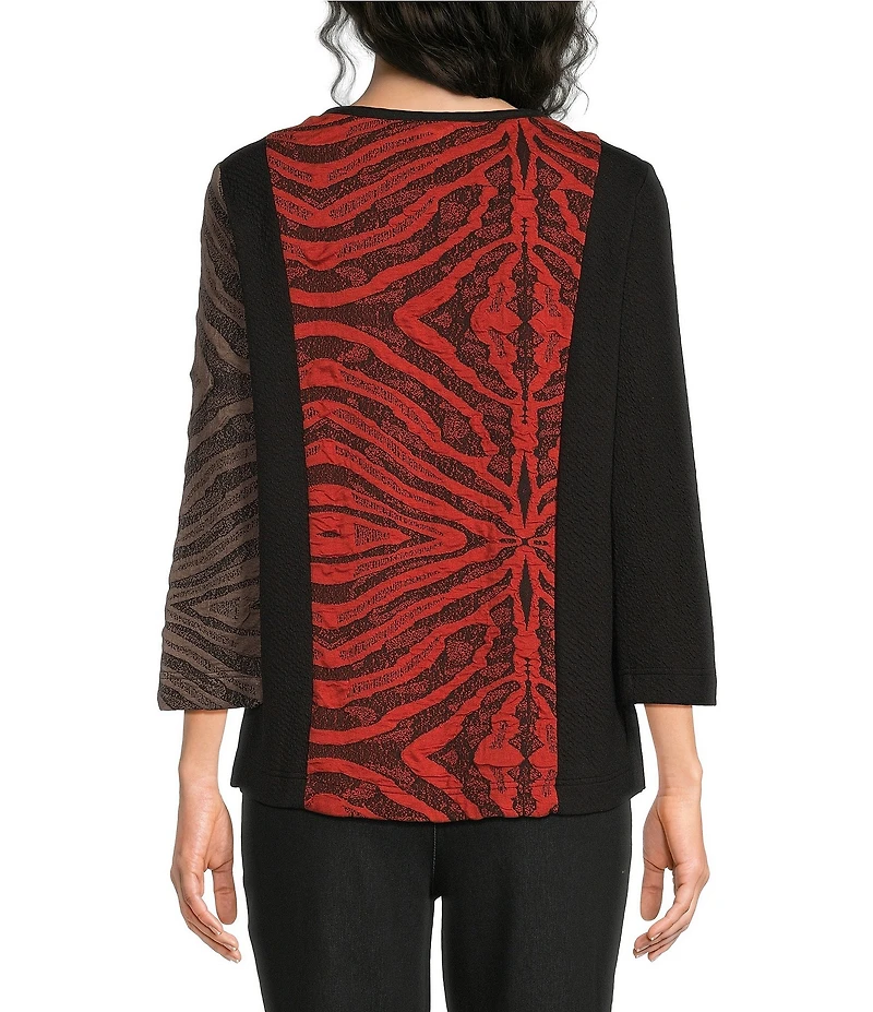 Ali Miles Textured Knit Asymmetrical Neck 3/4 Sleeve Top