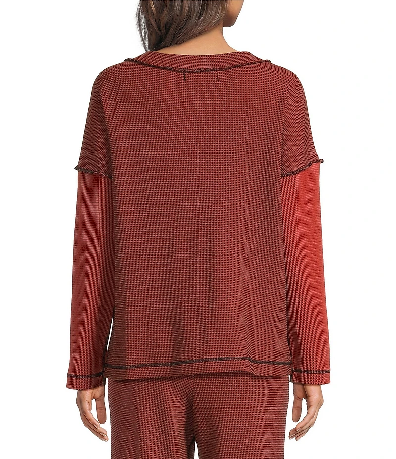 Ali Miles Textured Knit Round Neck Long Sleeve Button Detail Pullover Top