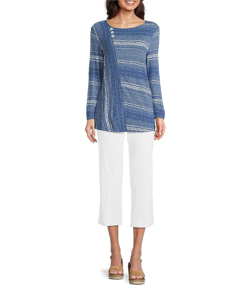 Ali Miles Textured Knit Round Neck Long Sleeve Top