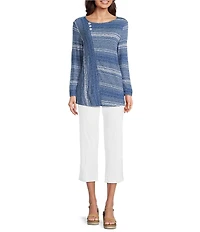 Ali Miles Textured Knit Round Neck Long Sleeve Top
