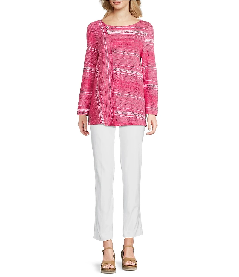 Ali Miles Textured Knit Round Neck Long Sleeve Top