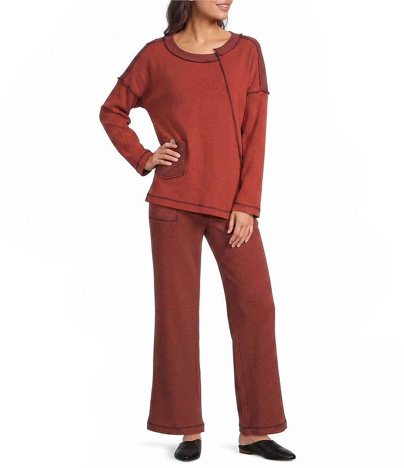 Ali Miles Textured Knit Wide Leg Elastic Waistband Pull-On Coordinating Pants