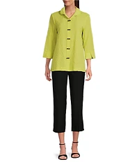 Ali Miles Textured Wire Collar 3/4 Sleeve Button Front Tunic