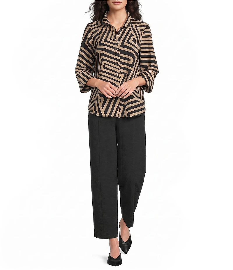 Ali Miles Textured Woven Elastic Waistband Pull On Pants