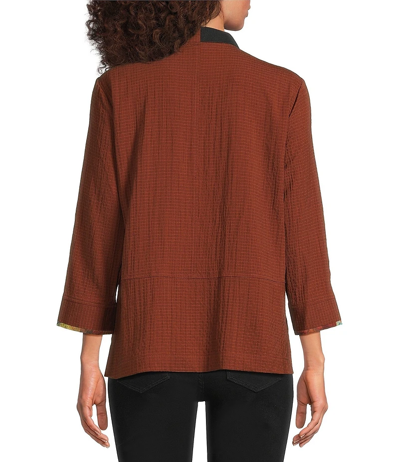 Ali Miles Textured Woven Abstract Patch Print 3/4 Sleeve Button Front Tunic