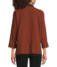 Ali Miles Textured Woven Abstract Patch Print 3/4 Sleeve Button Front Tunic
