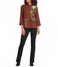 Ali Miles Textured Woven Abstract Patch Print 3/4 Sleeve Button Front Tunic