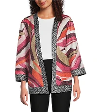 Ali Miles Textured Woven Abstract Print 3/4 Sleeve Reversible Jacket